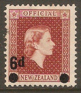New Zealand 1959 6d on 1d Brown-lake Official Stamp. SGO168.